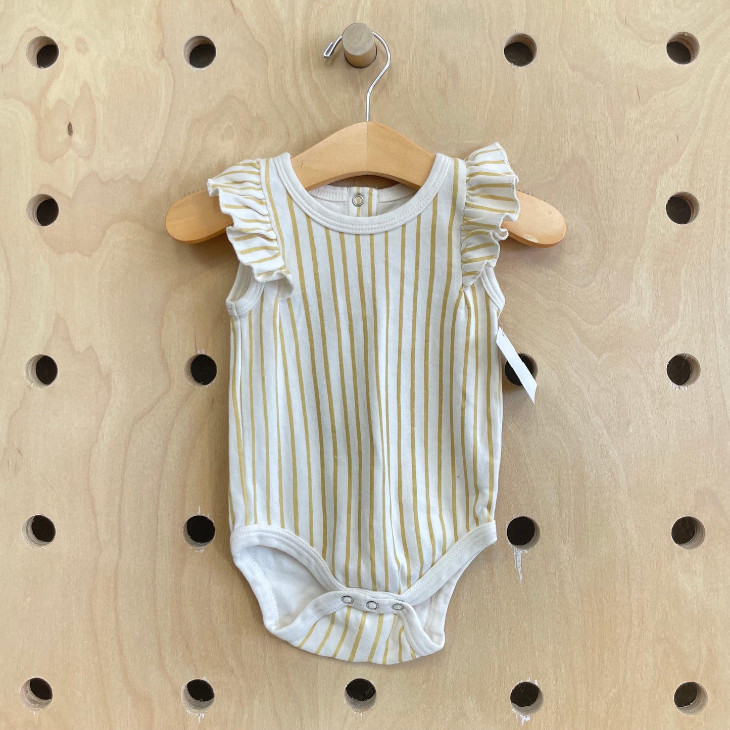 Organic Yellow Striped Flutter Sleeve Bodysuit
