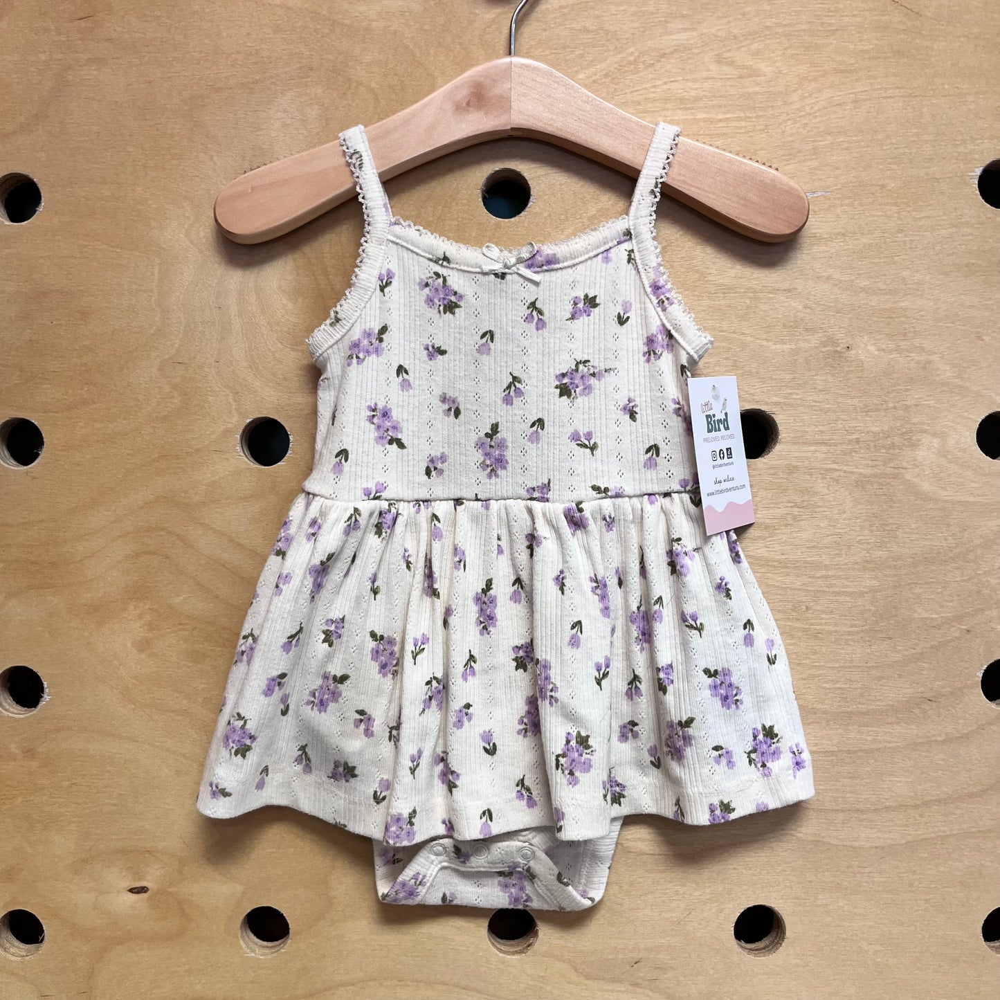 White/Purple Floral Pointelle Romper