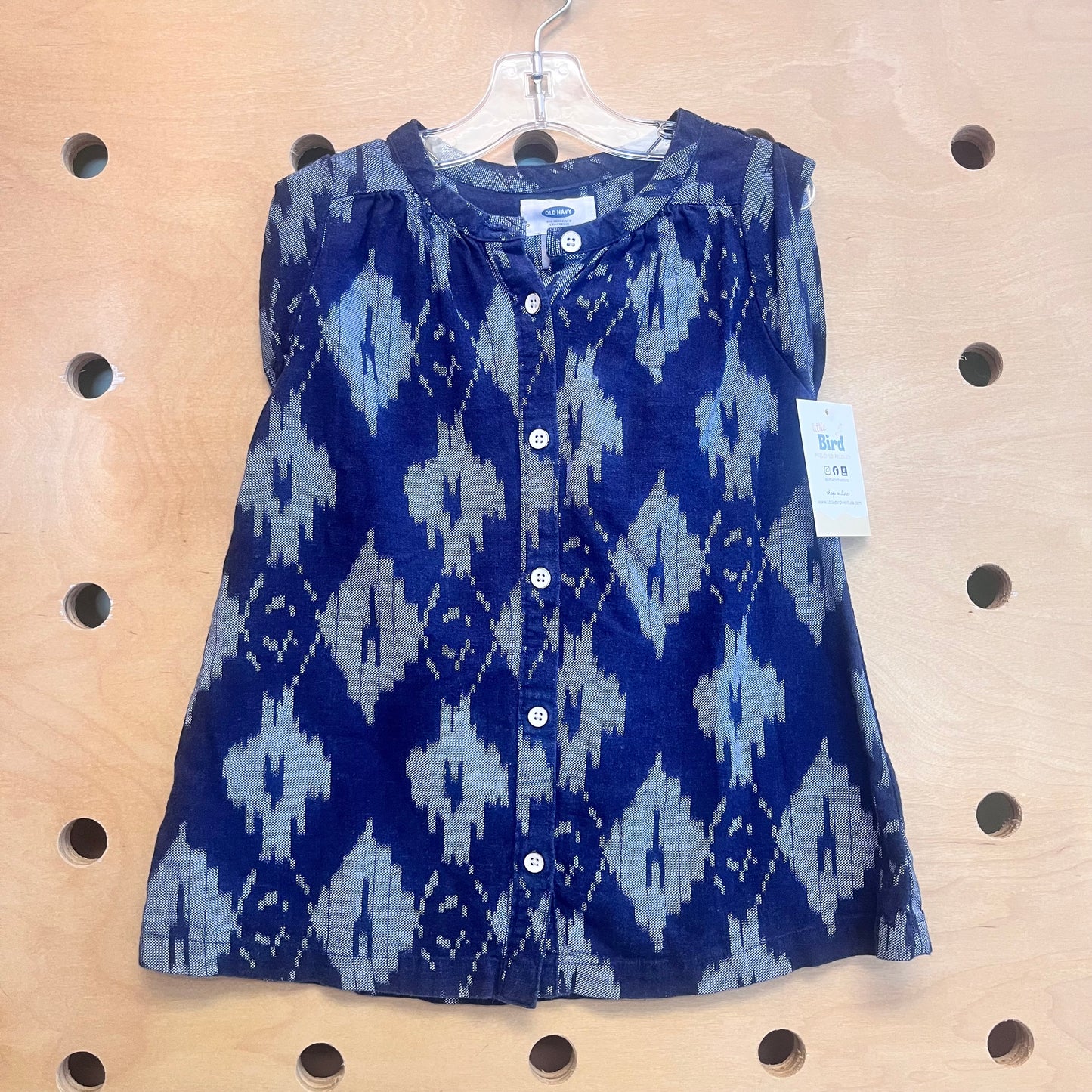 Blue Ikat Button Dress