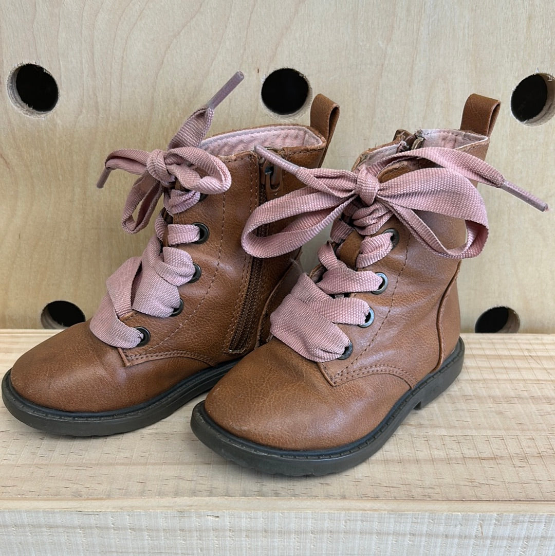 Brown & Pink Ribbon Lace Boots