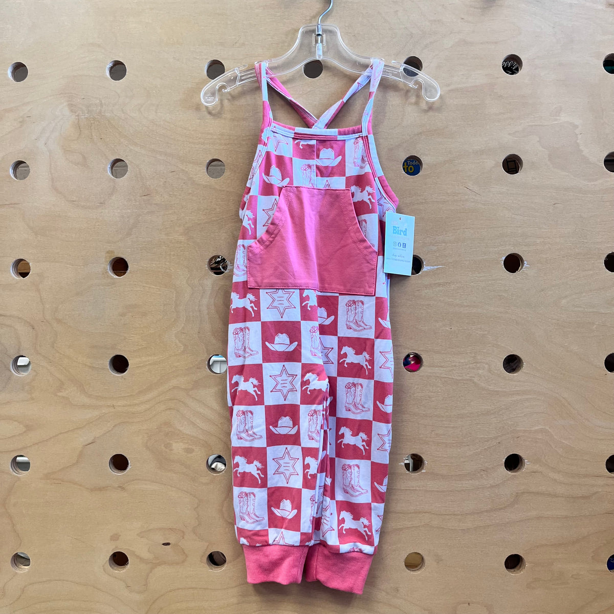 Pink Checkered Cowgirl Boots Romper