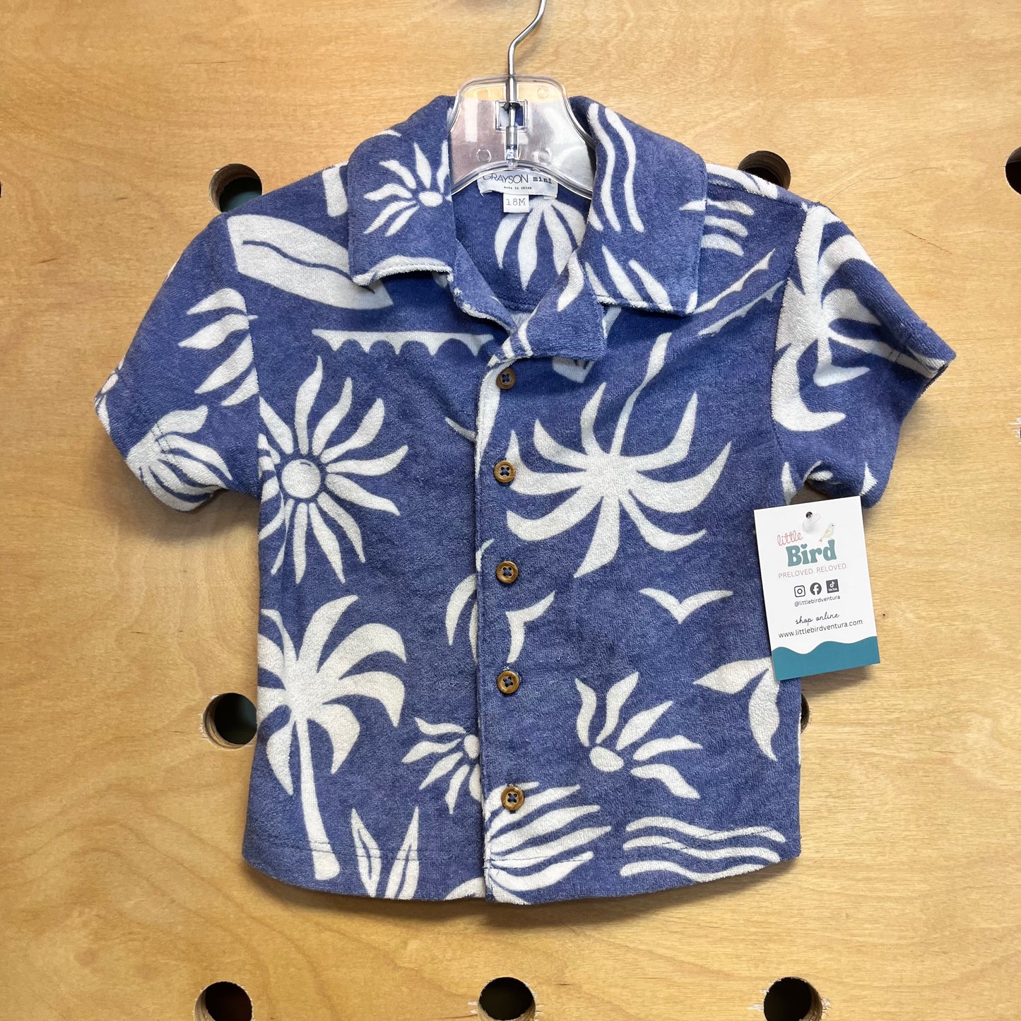 Blue/White Terry Palm Button Up