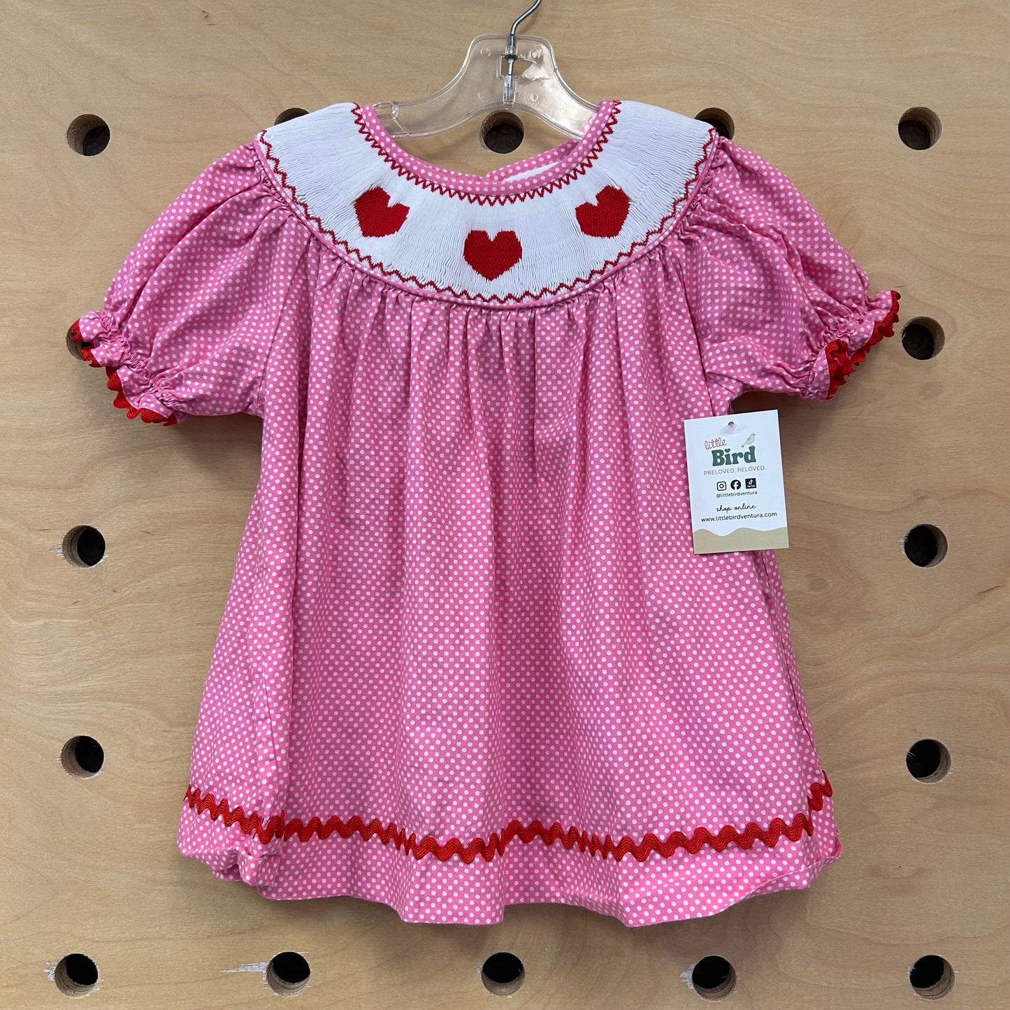 Pink Polka Dot Smocked Hearts Top
