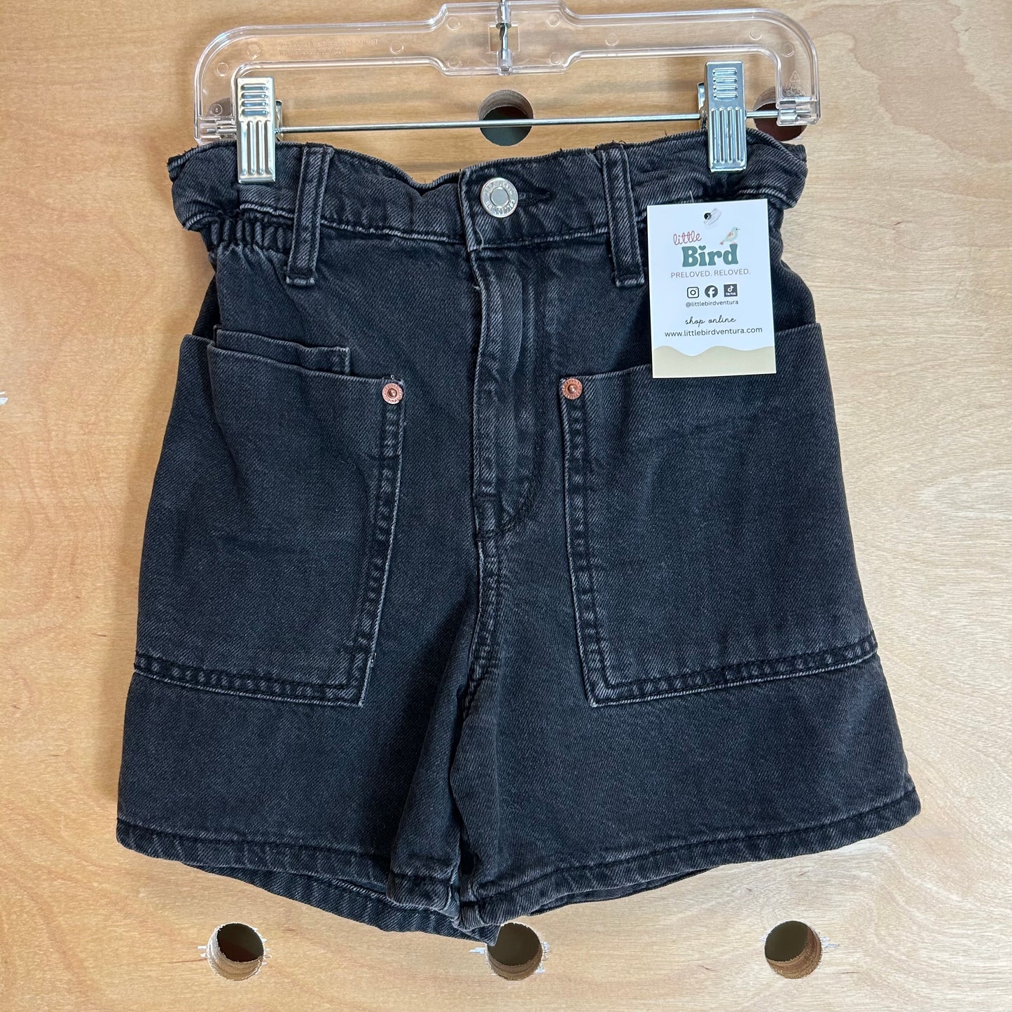Black Paperbag Waist Denim Shorts