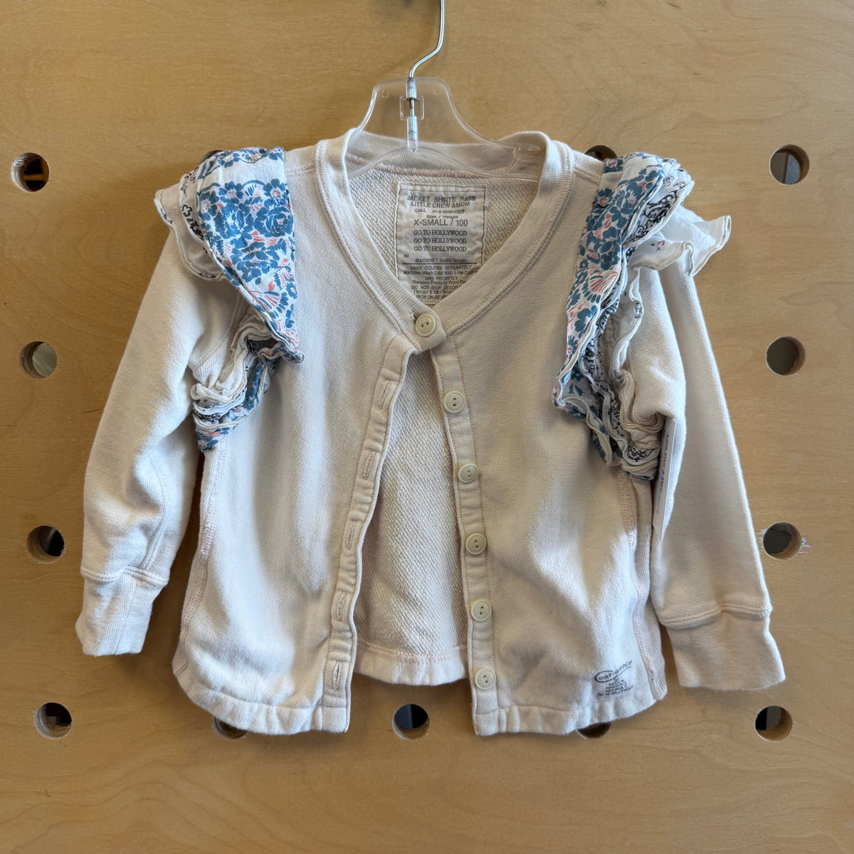 Cream/Blue Floral Ruffle Sleeve Button Up