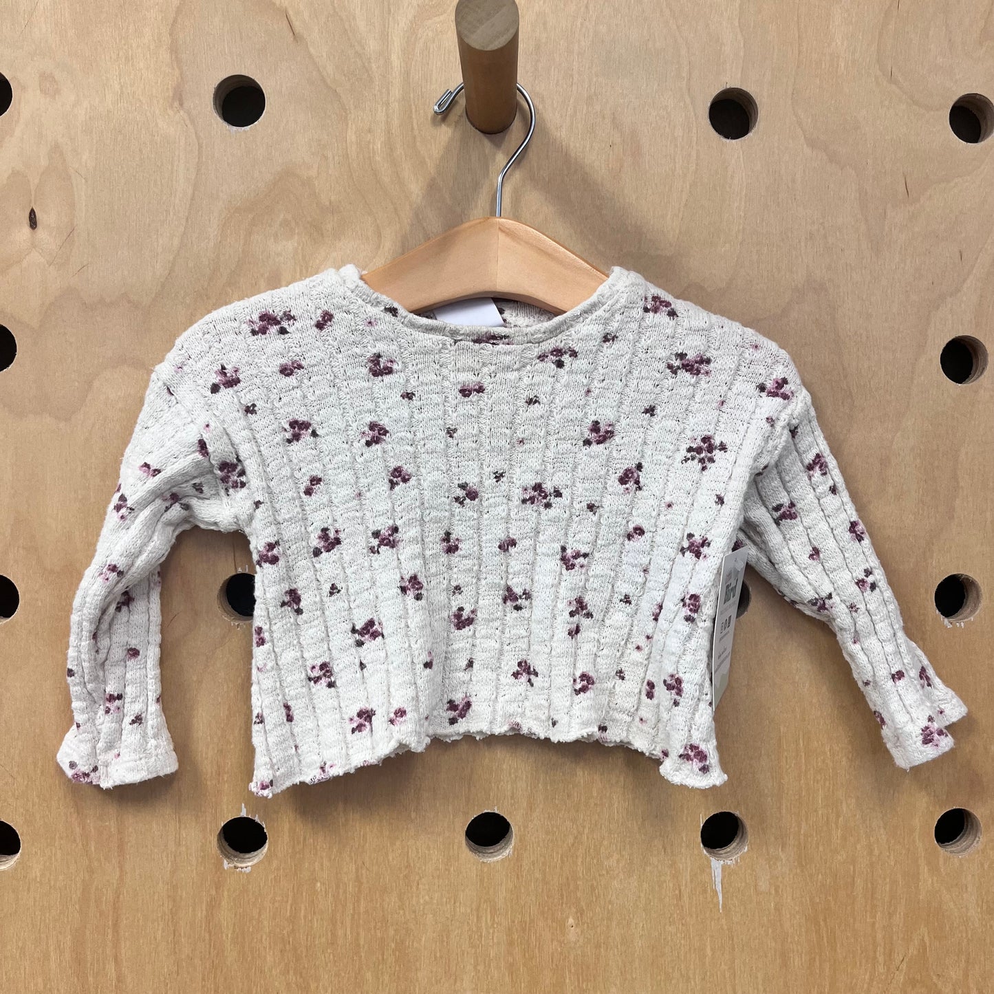Cream Knit Ribbed Floral Top