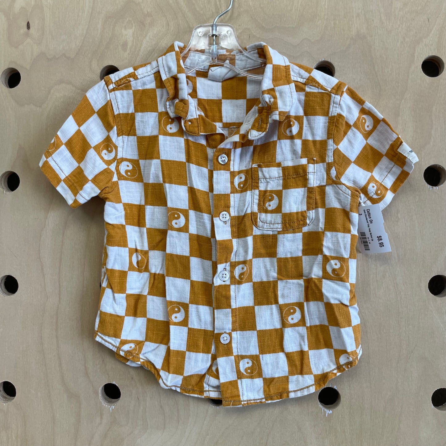 Gold Checkered Ying Yang Button Up