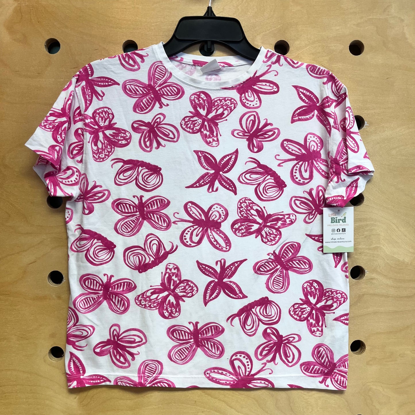 White & Pink Butterfly Boxy Tee