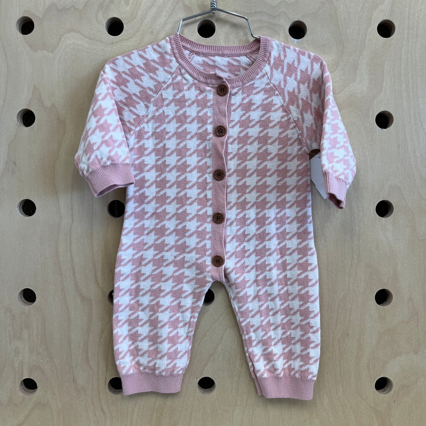 Pink Houndstooth Knit Romper