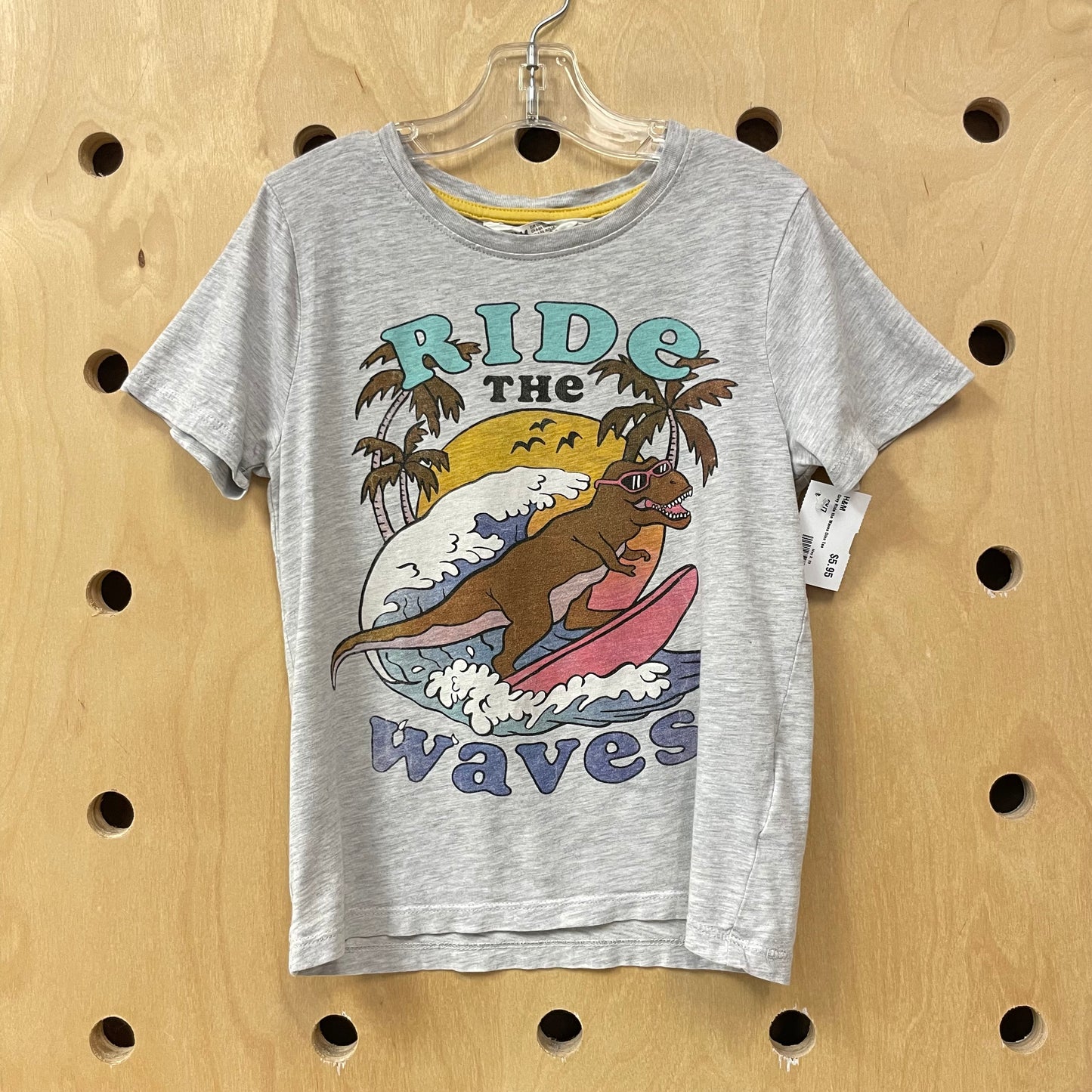 Grey Ride the Waves Dino Tee