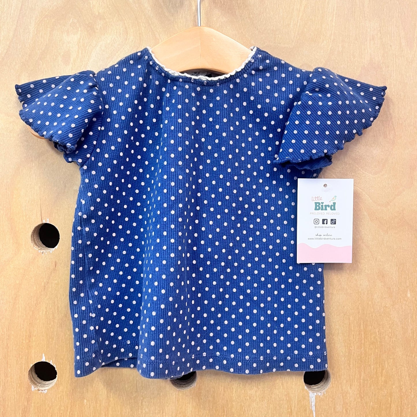 Blue Polka Dot Ribbed Top