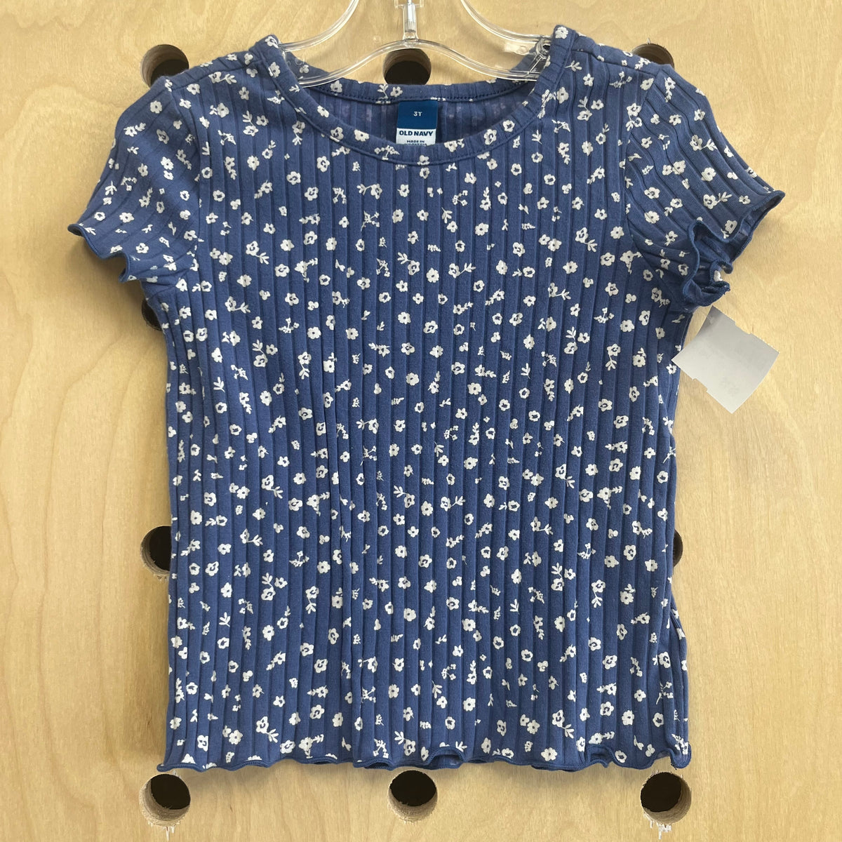 Blue Floral Ribbed Top