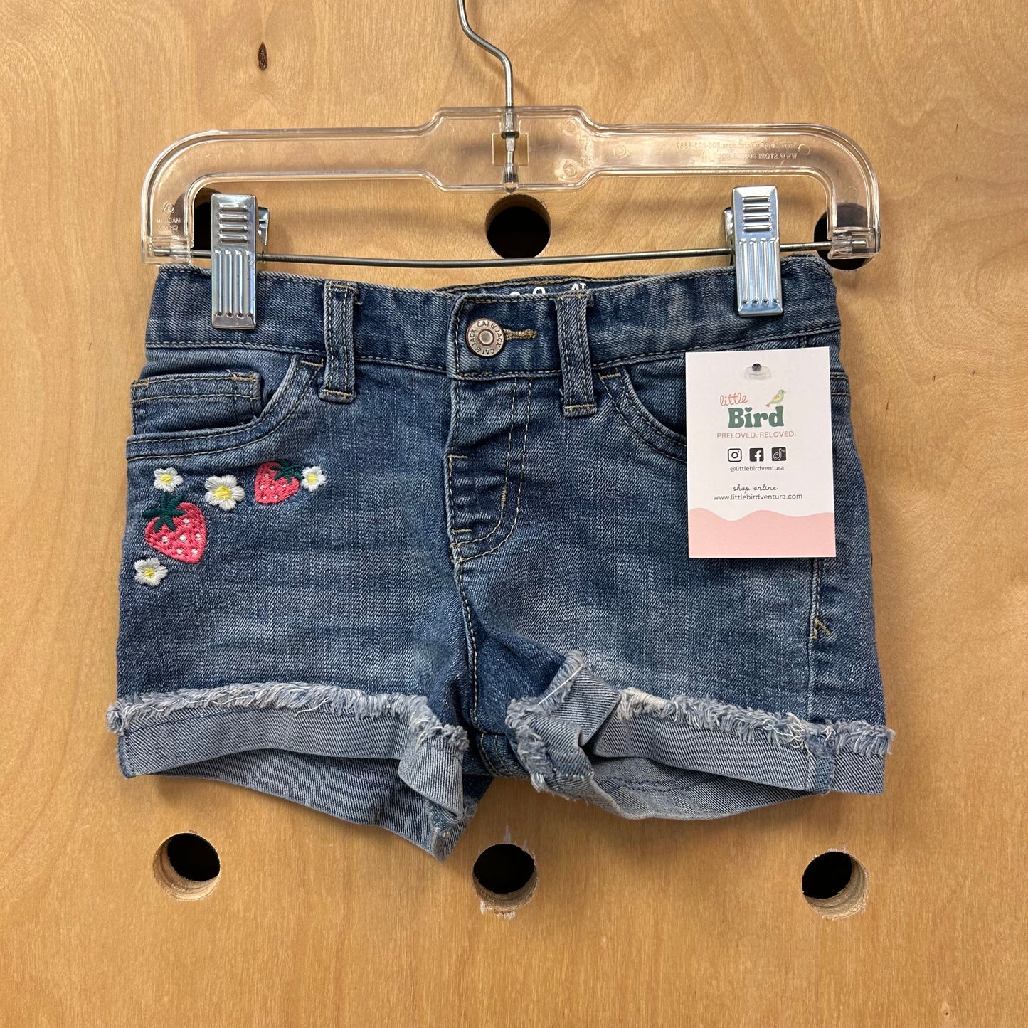 Embroidered Strawberry Denim Shorts