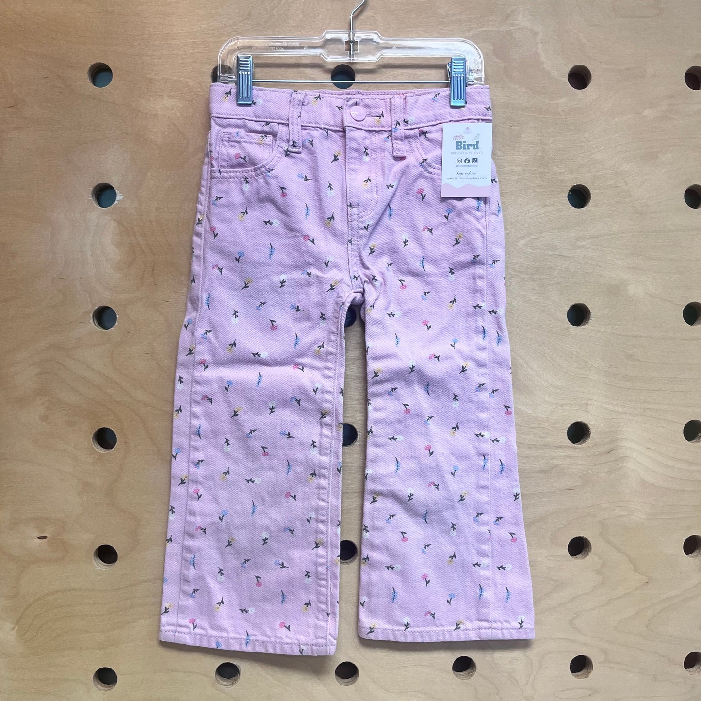 Pink Floral Wide Leg Denim