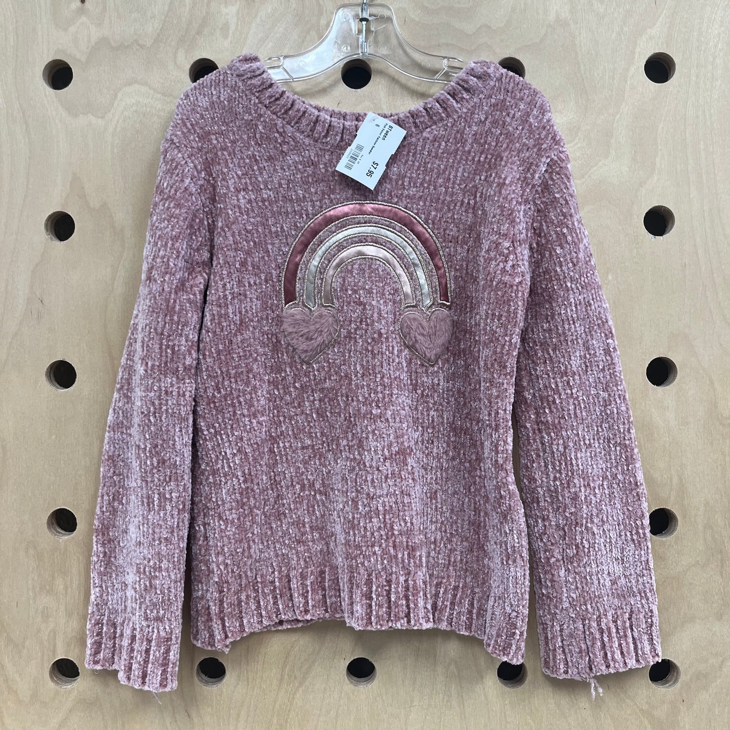 Pink Velour Rainbow Sweater