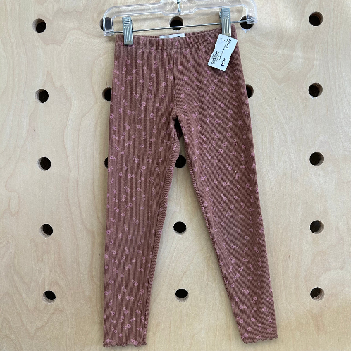 Brown + Pink Floral Ribbed Leggings