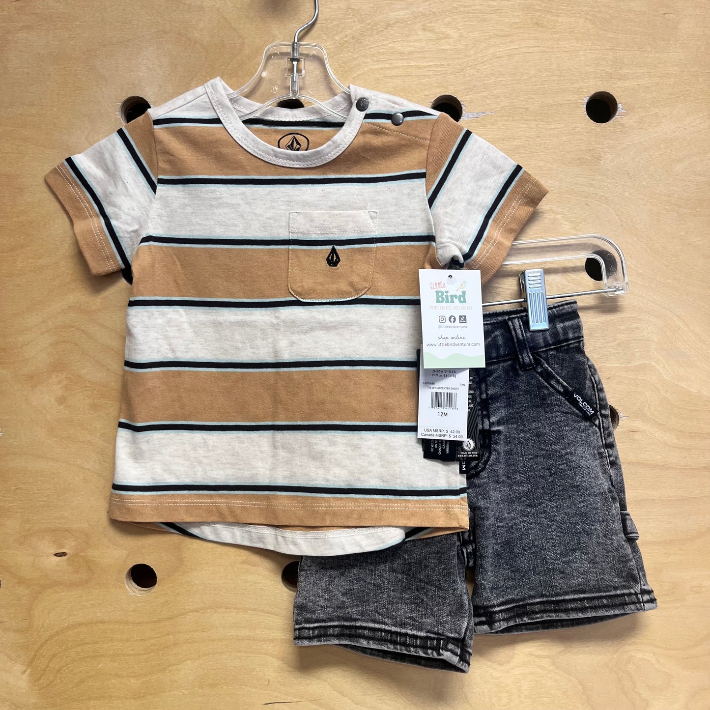 Tan Striped Tee & Black Denim Shorts NEW!