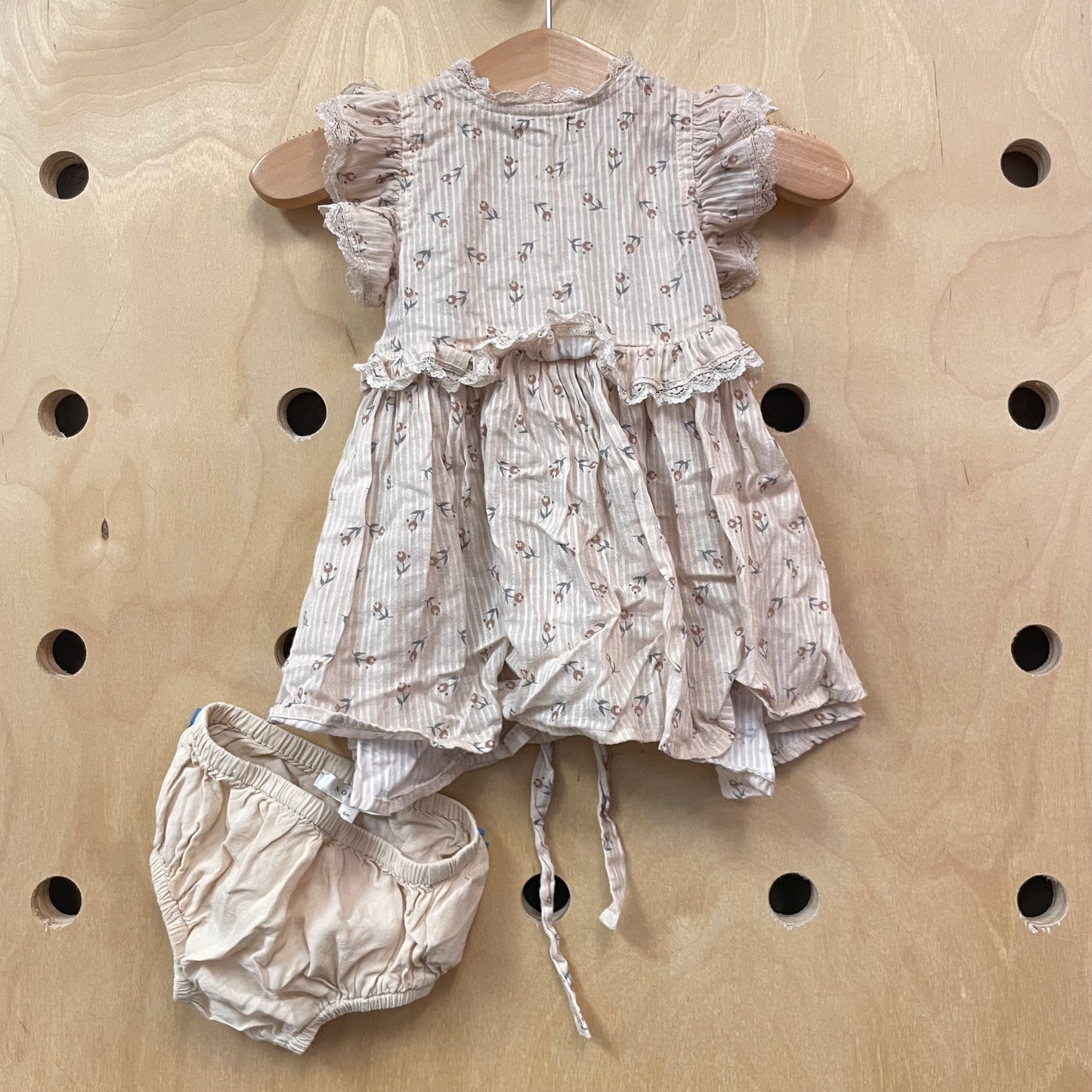 Brown Striped Floral Dress