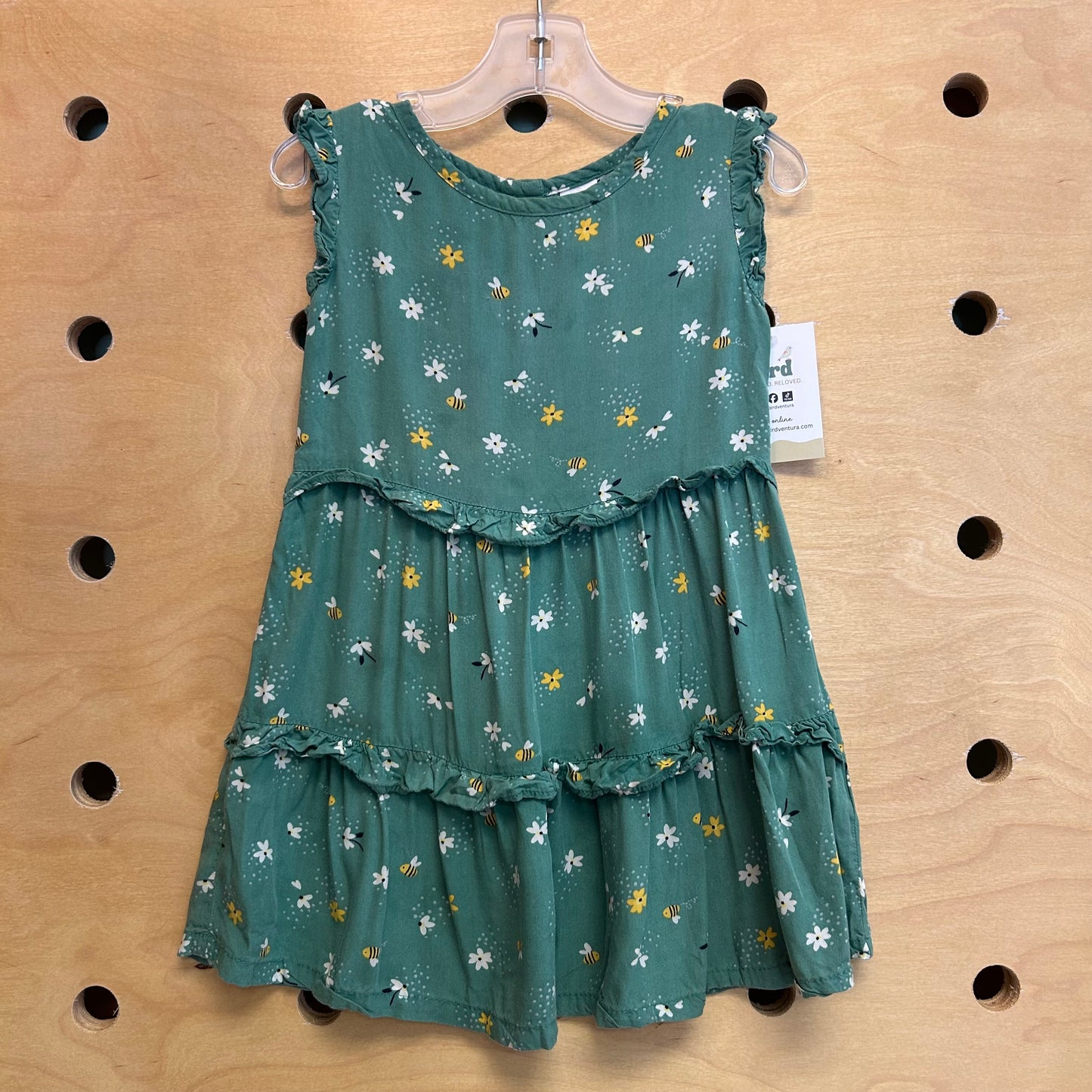 Green Bumble Bees Tiered Dress