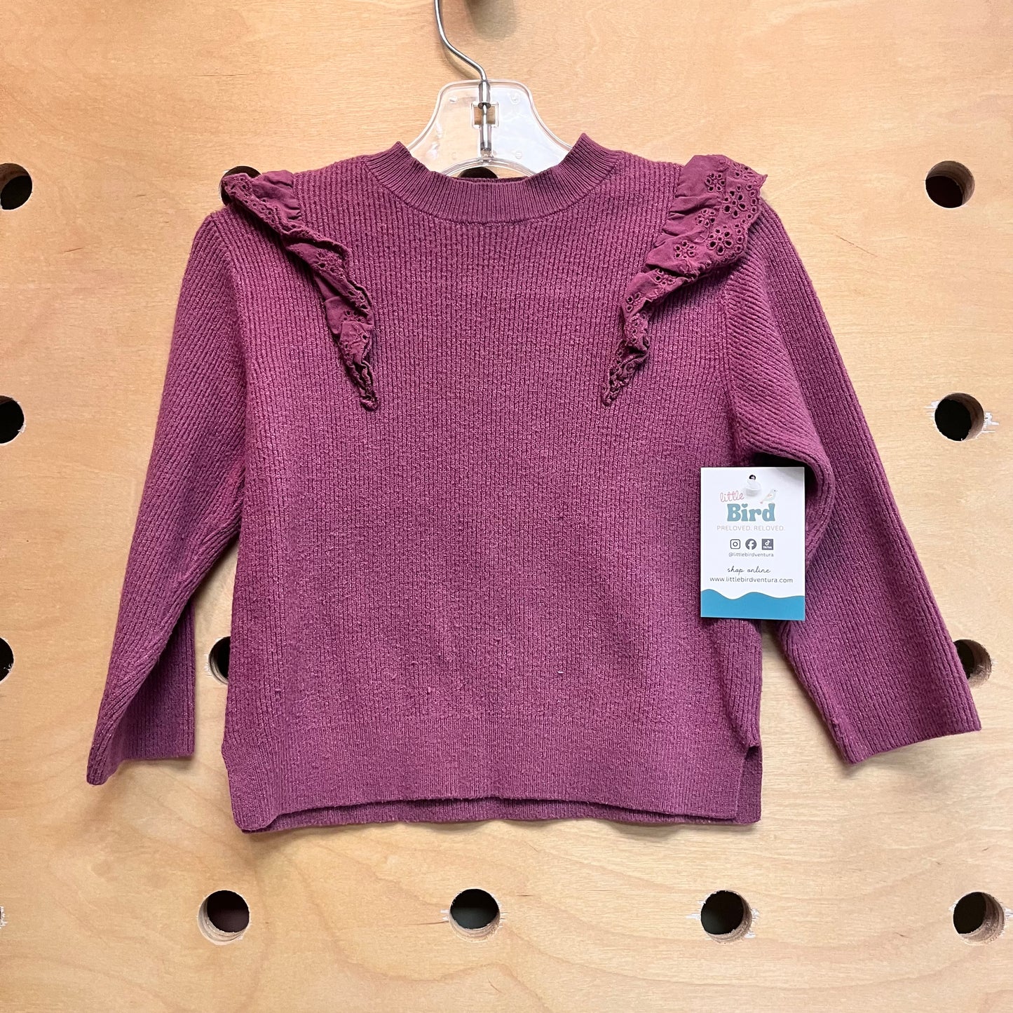 Plum Eyelet Ruffle Sweater