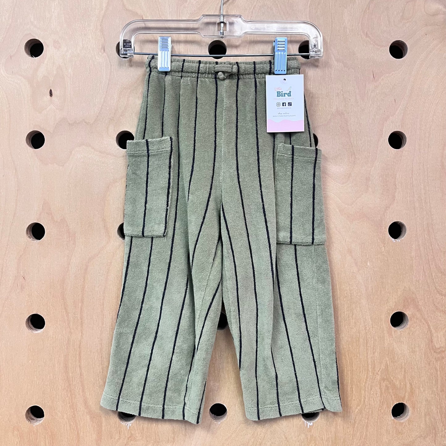 Green Striped Terry Drawstring Pants