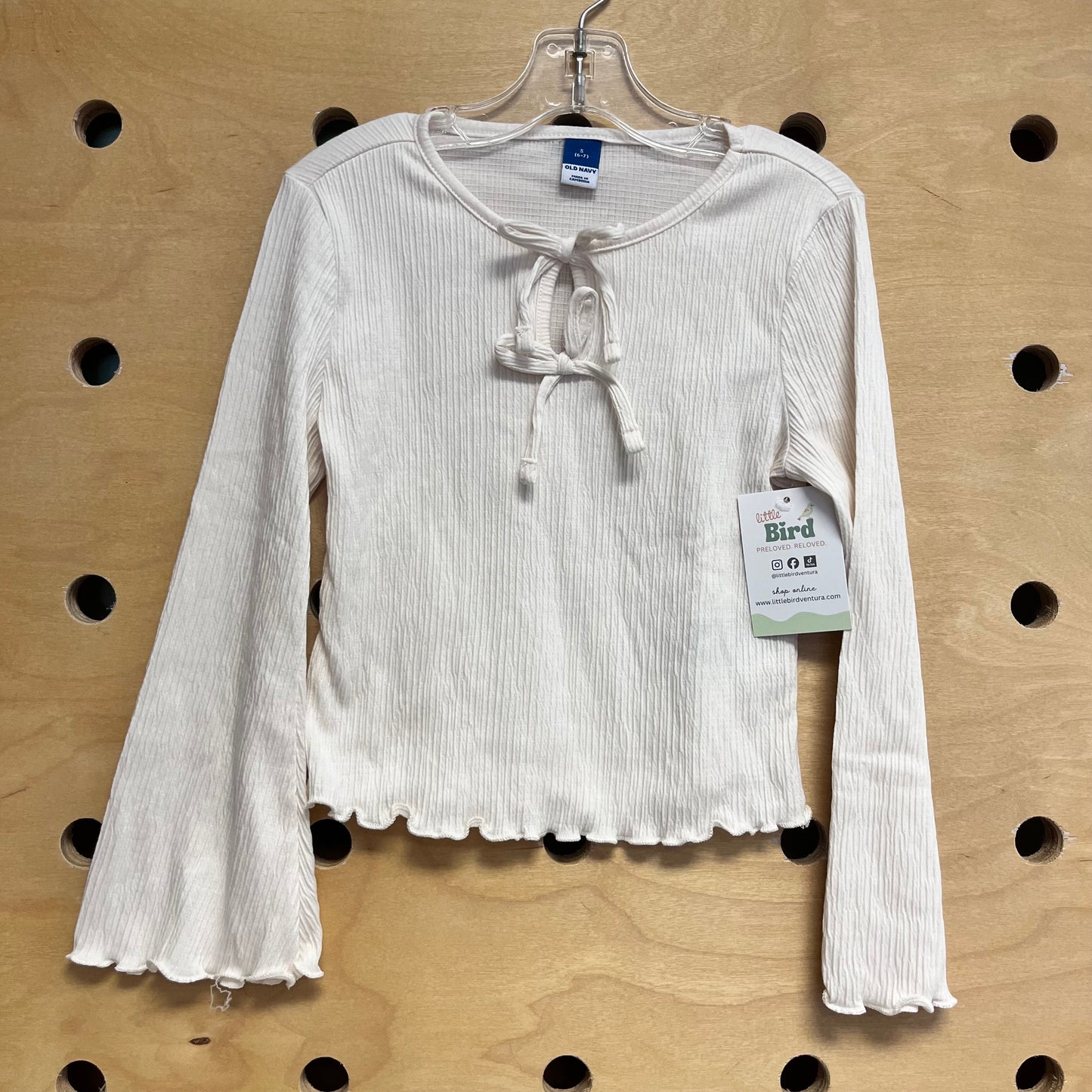 Cream Ribbed Bow Long Sleeve