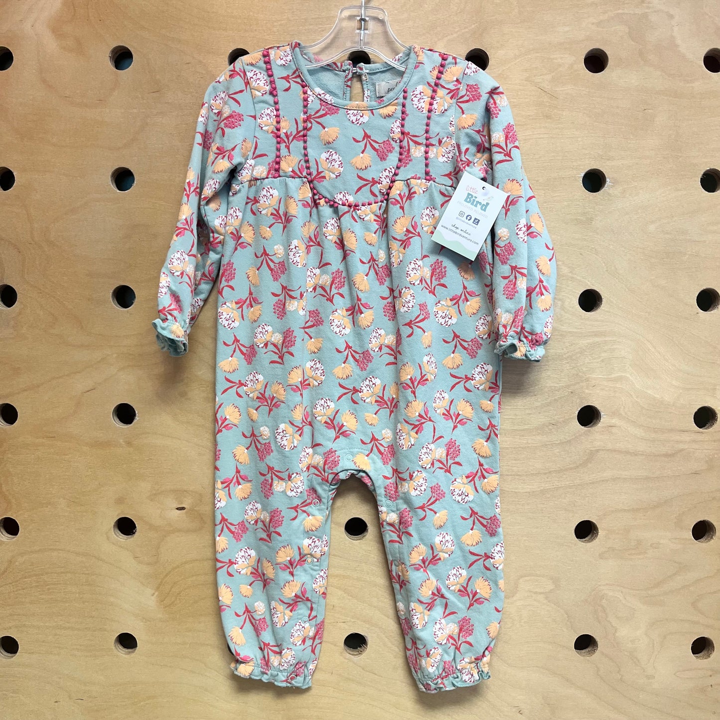 Aqua/Red Floral Romper