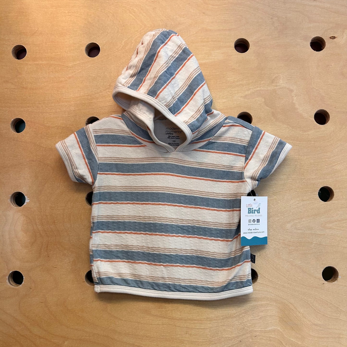 Organic Blue/Orange Stripe Hooded Tee