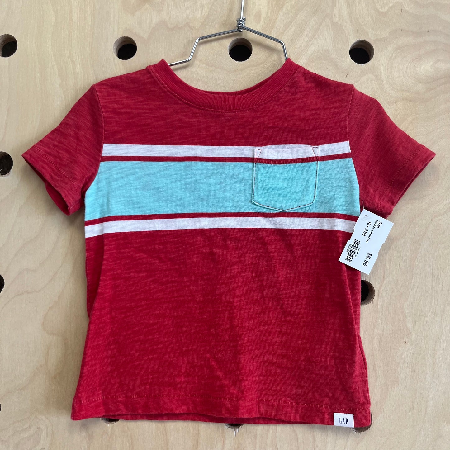 Red & Aqua Striped Tee