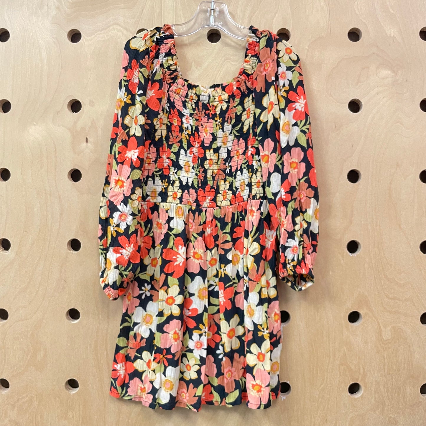 Black Floral Smocked Dress