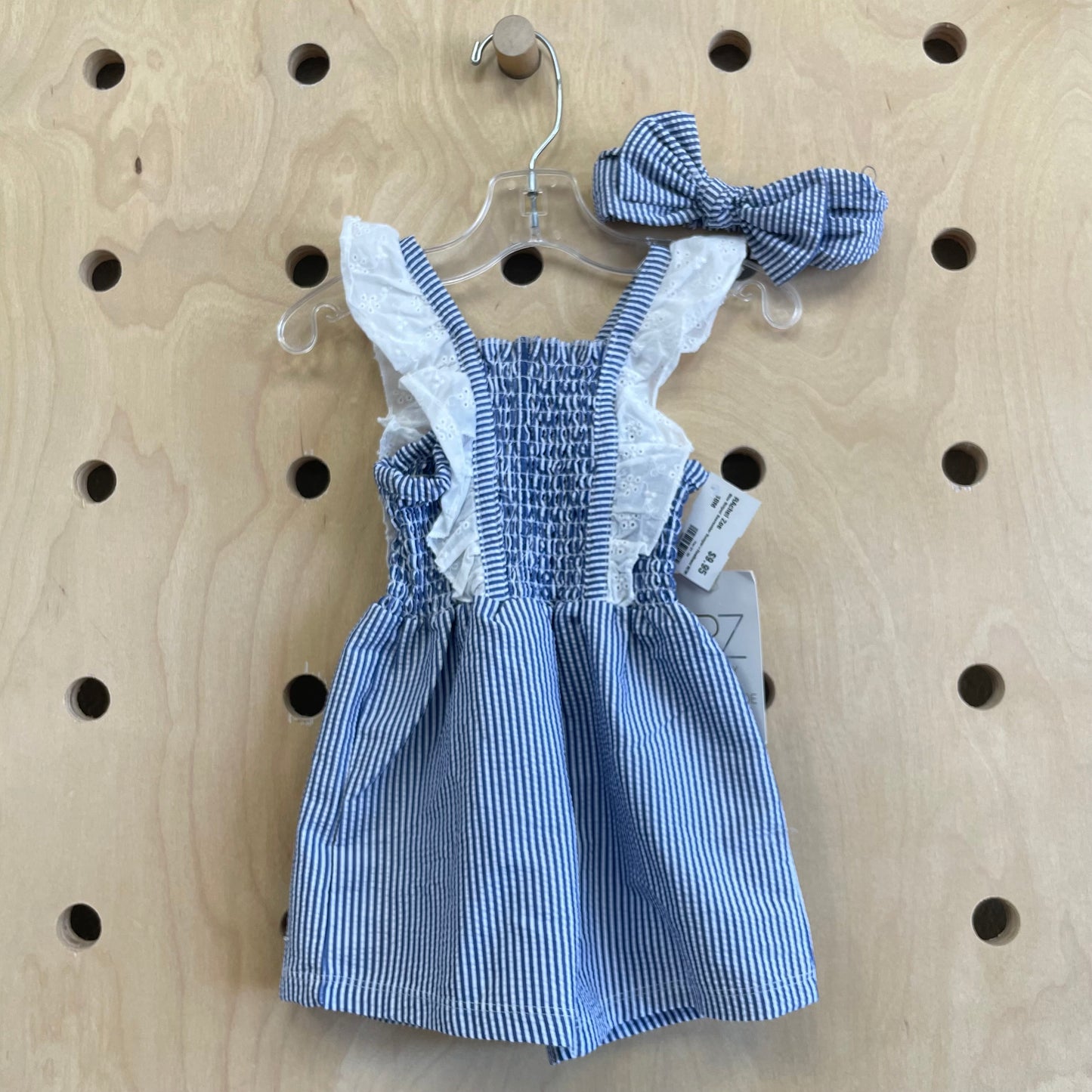 Blue Striped Seersucker Romper+Headband NEW!