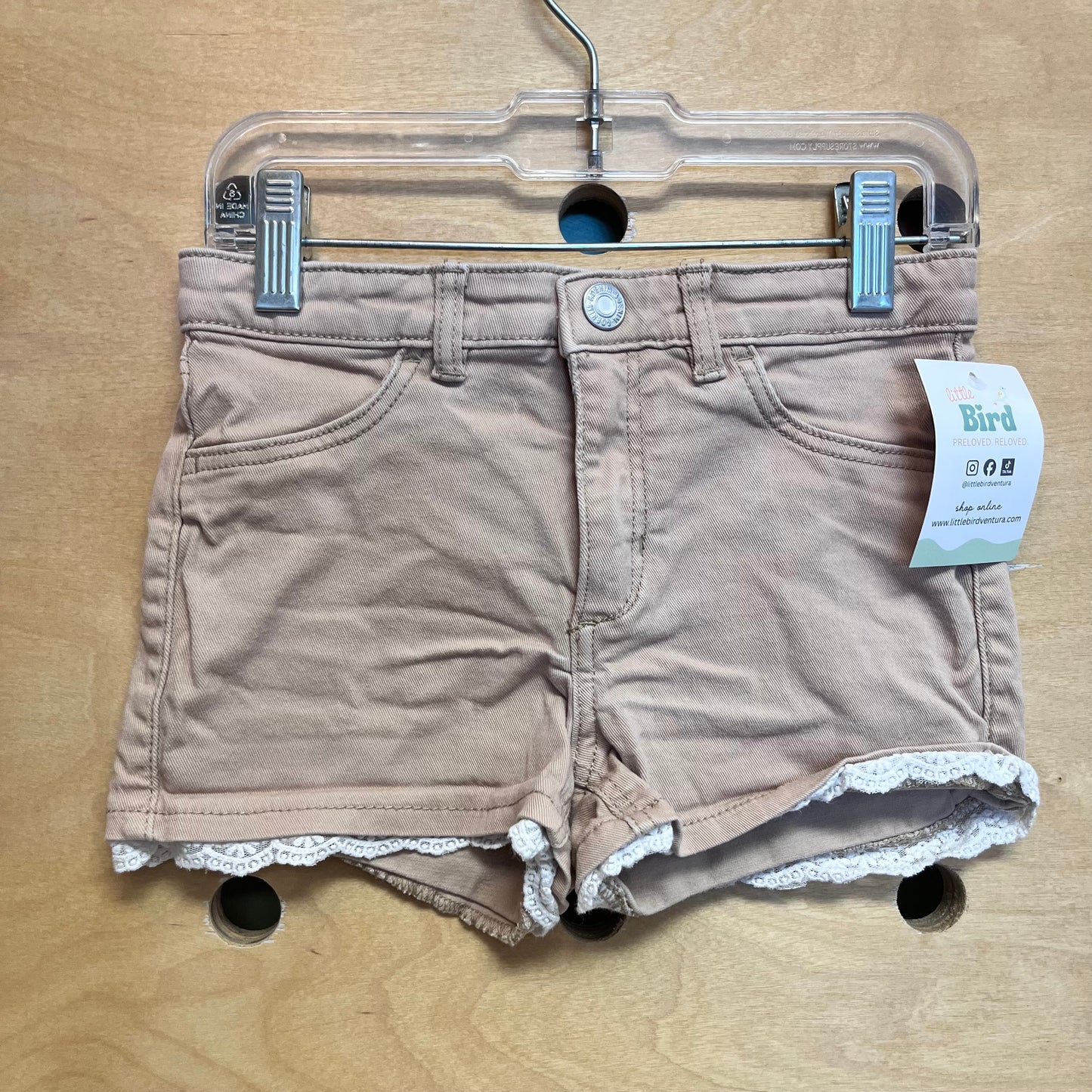 Tan Lace Trim Denim Shorts