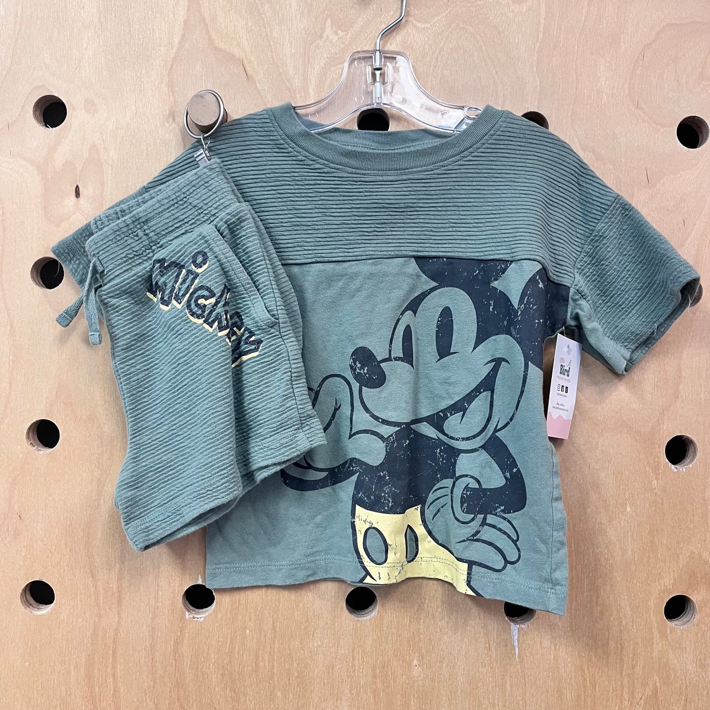 Green Textured Stripe Mickey Outfit