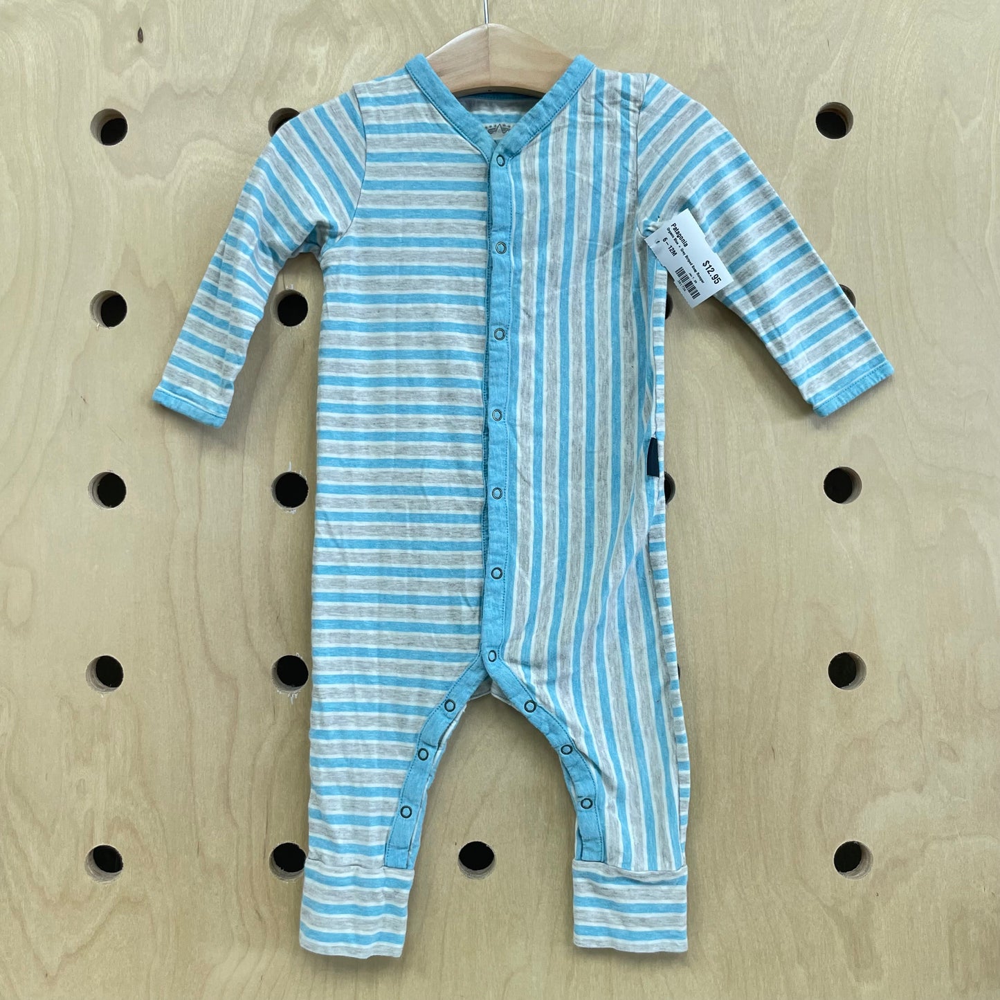 Organic Blue + Grey Striped Snap Romper