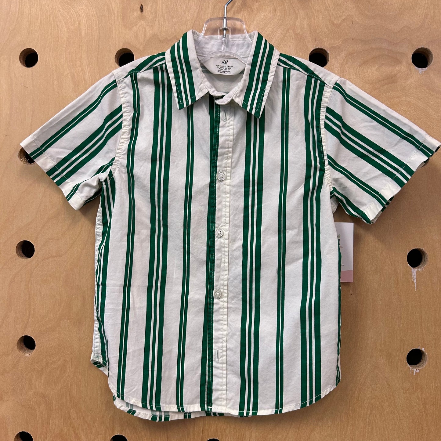 Green & White Striped Button Up
