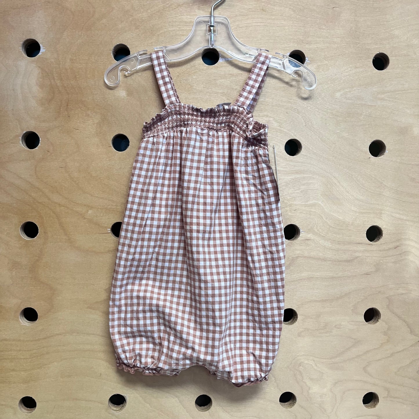 Brown Gingham Smocked Romper