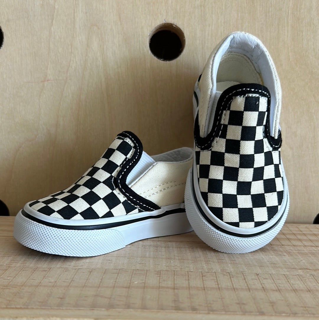 Black & White Checkered Slip Ons