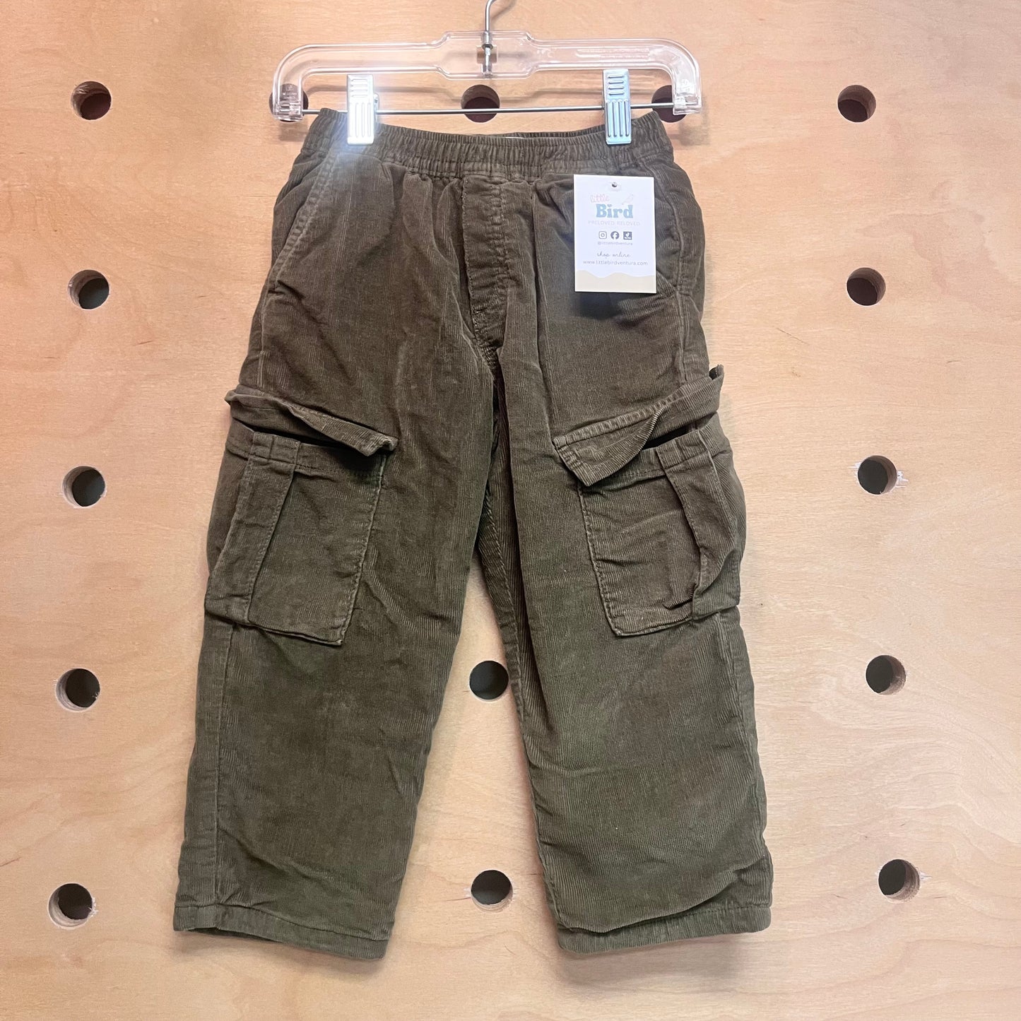 Jersey-Lined Green Cord Cargos