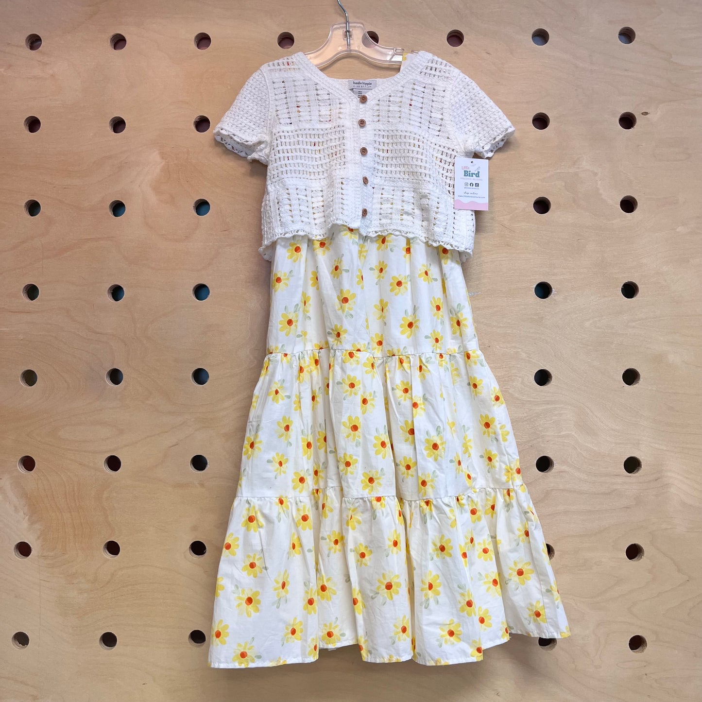 Floral Dress & Crocheted Cardigan