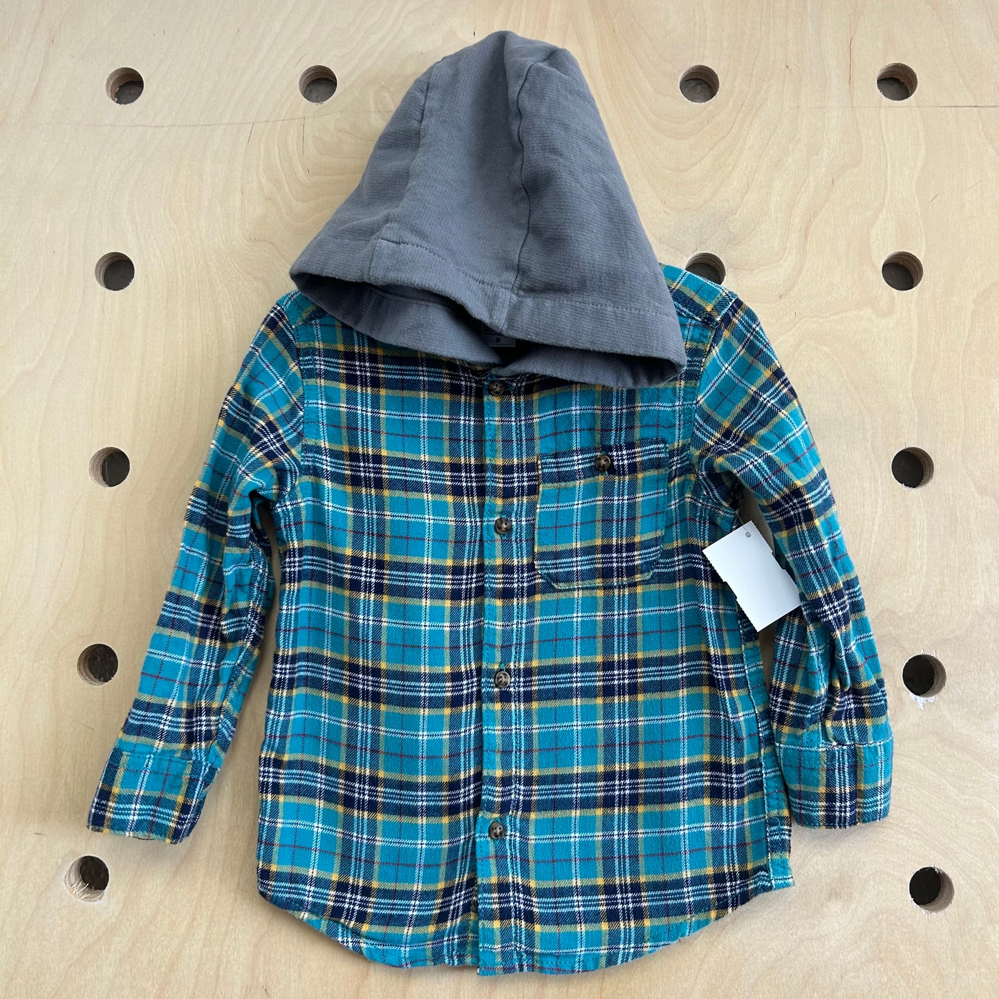 Teal Plaid + Grey Hoodie Flannel
