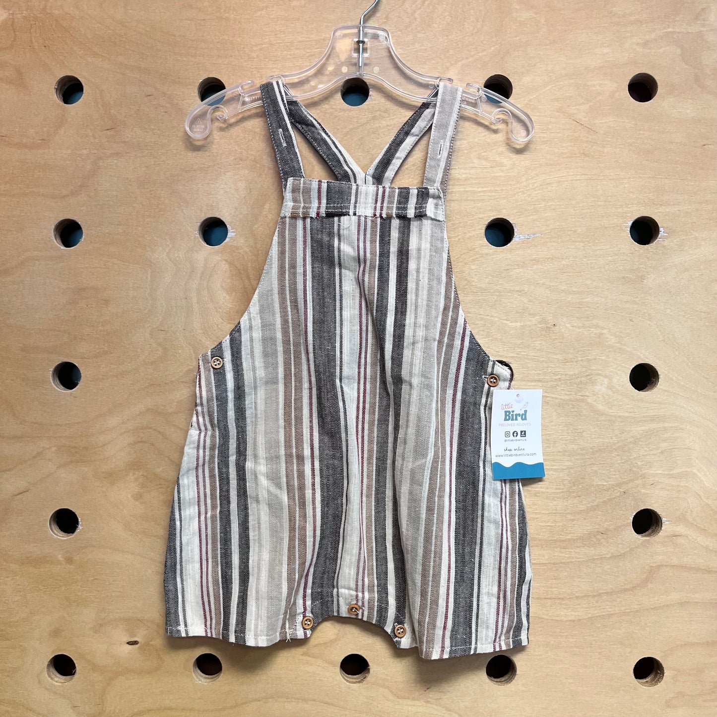 Grey/Red Striped Linen Romper NEW!