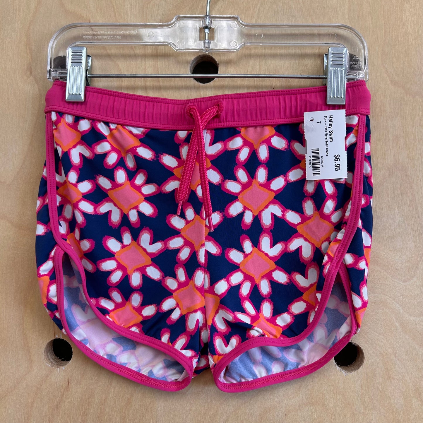 BLue + Pink Floral Swim Shorts