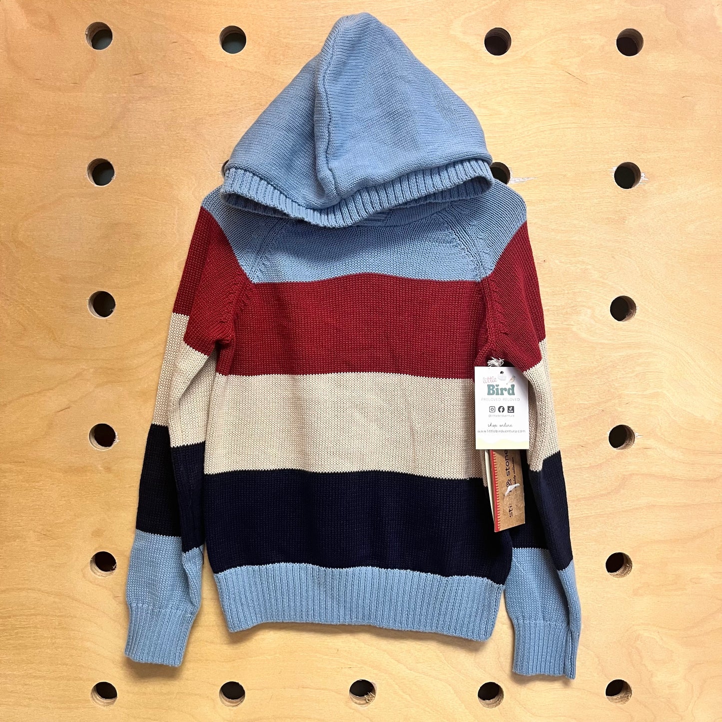 Hooded Blue/Red Knit Sweater NEW!