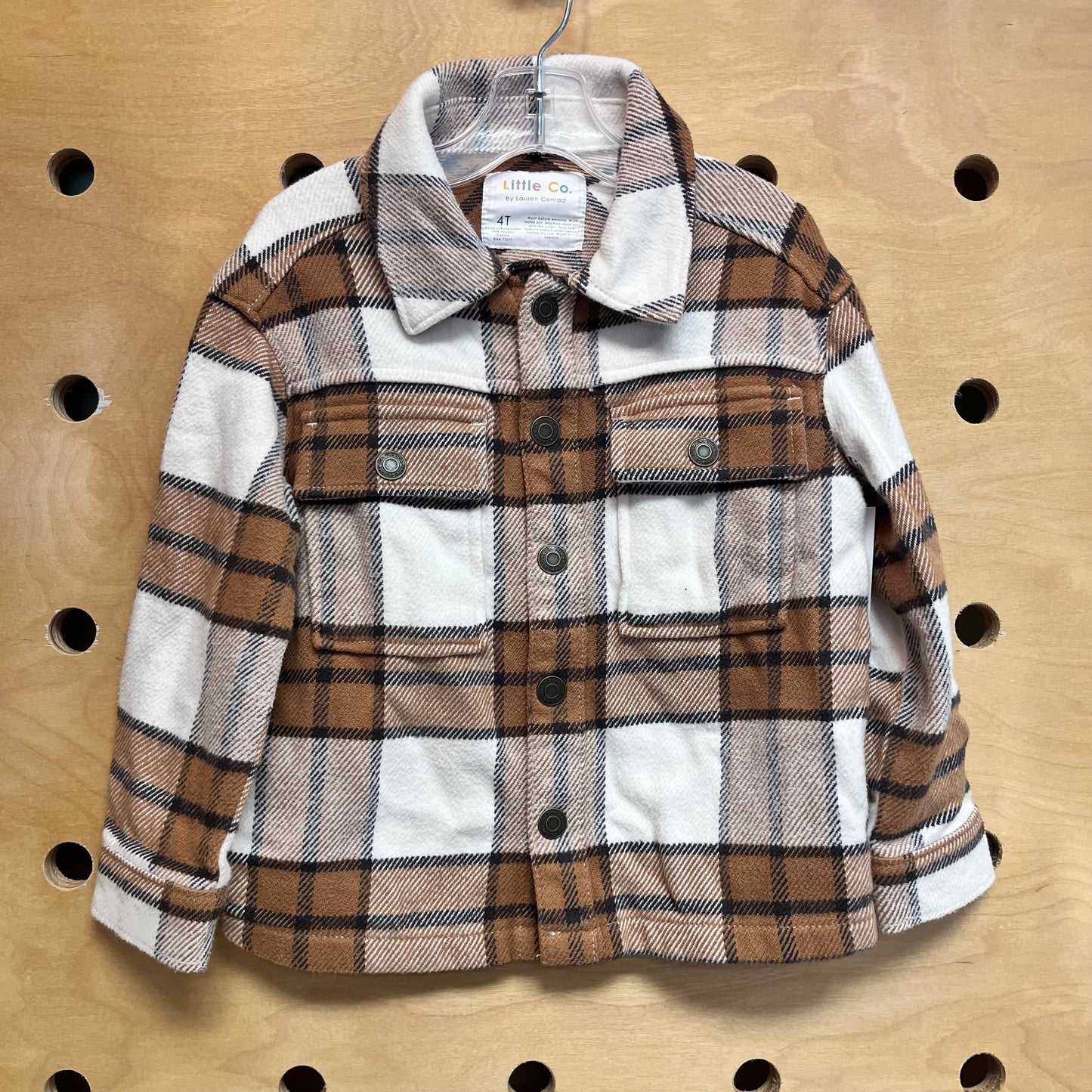 Organic White/Brown Plaid Snap Jacket