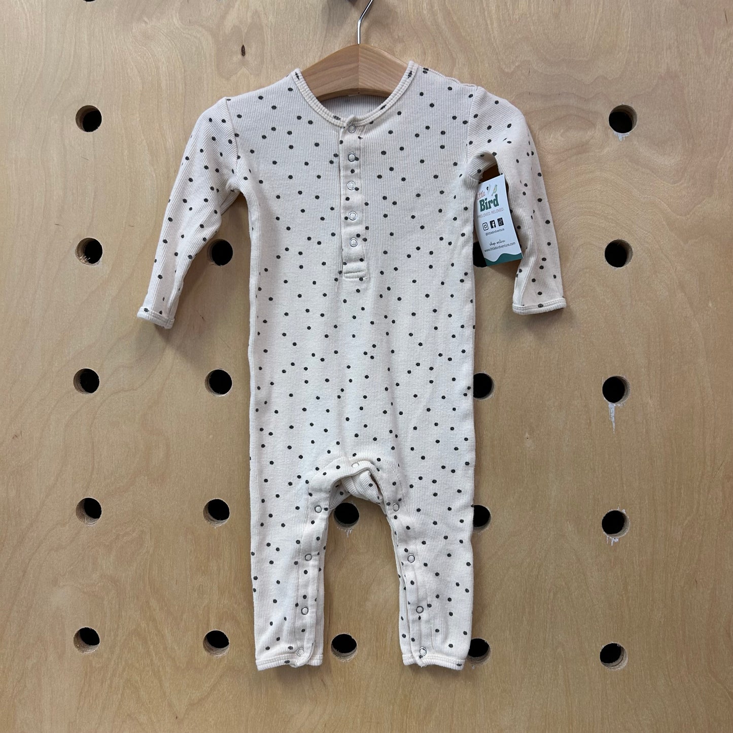 Cream + Black Dots Ribbed Romper