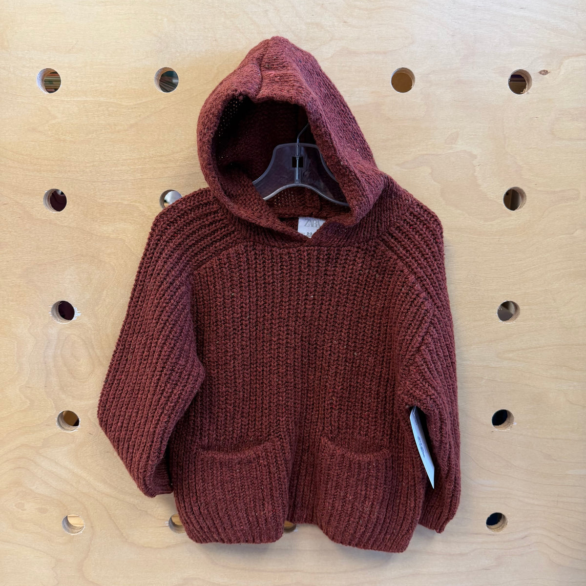 Brown Open Knit Pocket Hoodie
