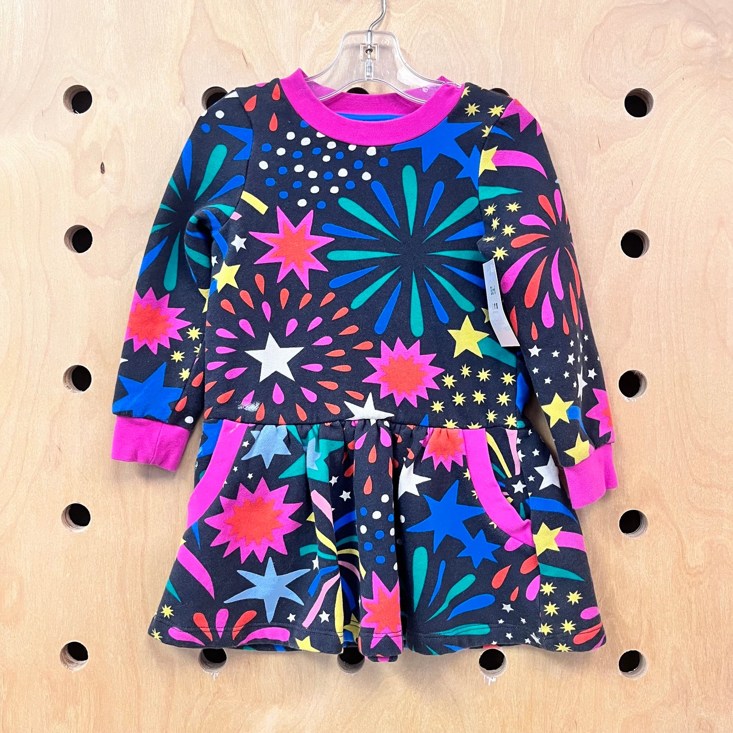 Black Colorful Bursts Fleece Dress