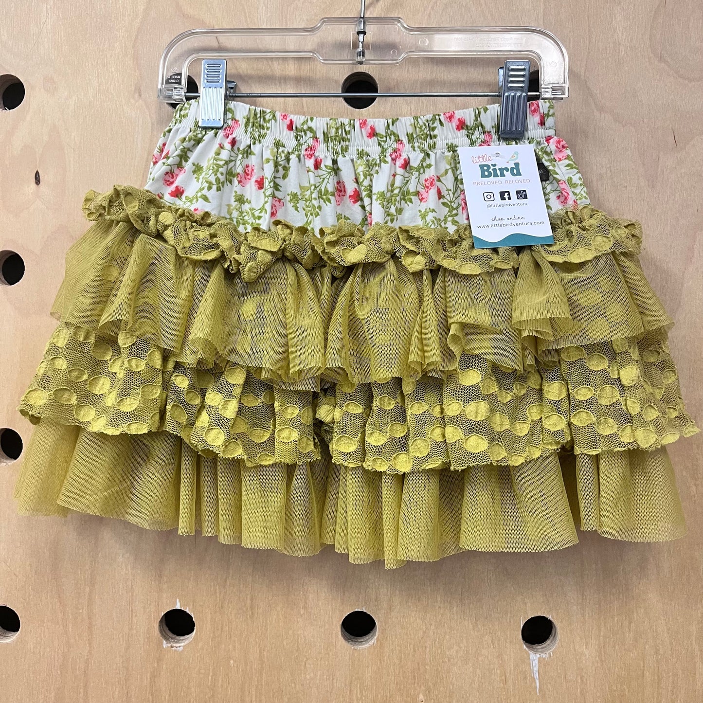Green Floral + Tulle Layer Skirt