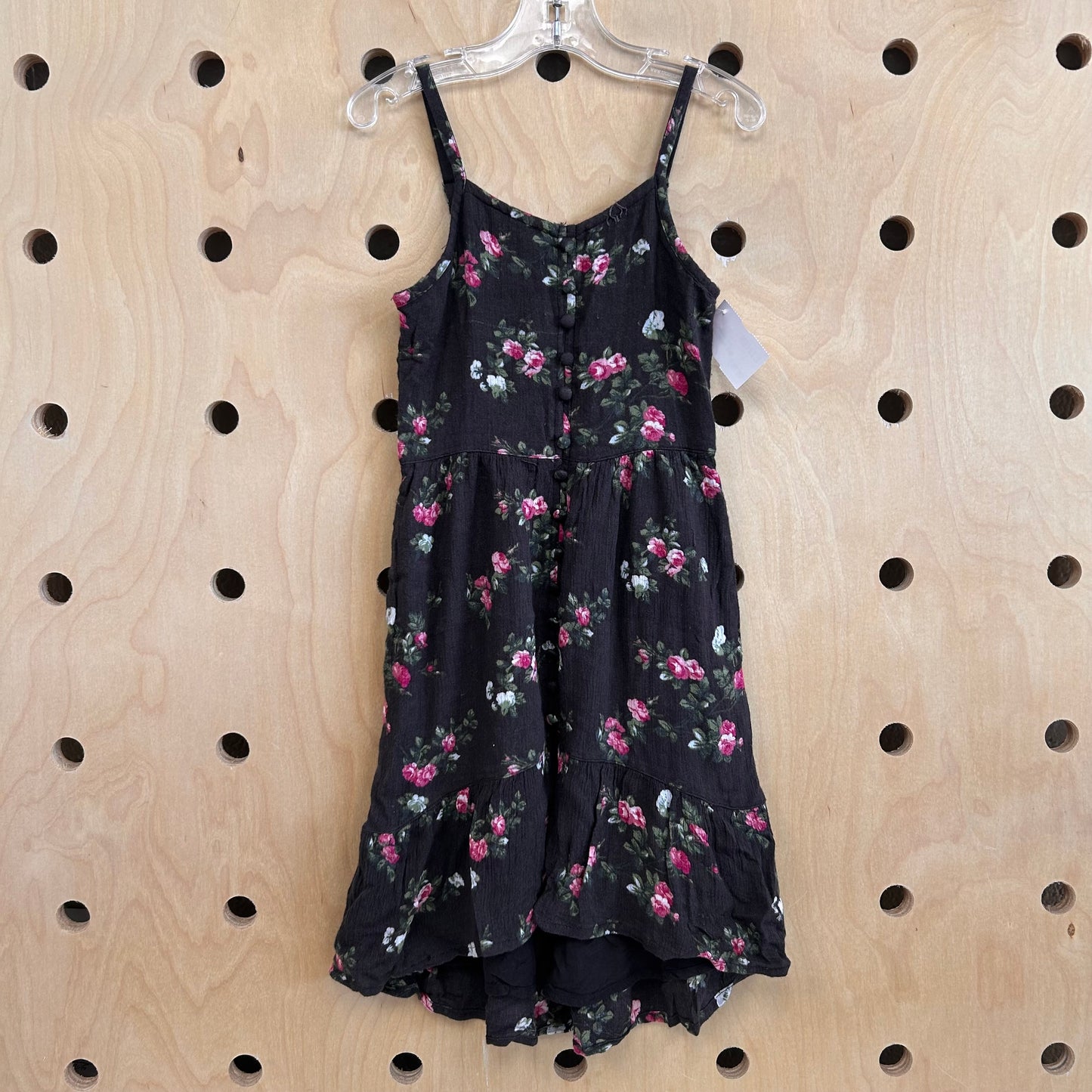 Black Floral Button Dress