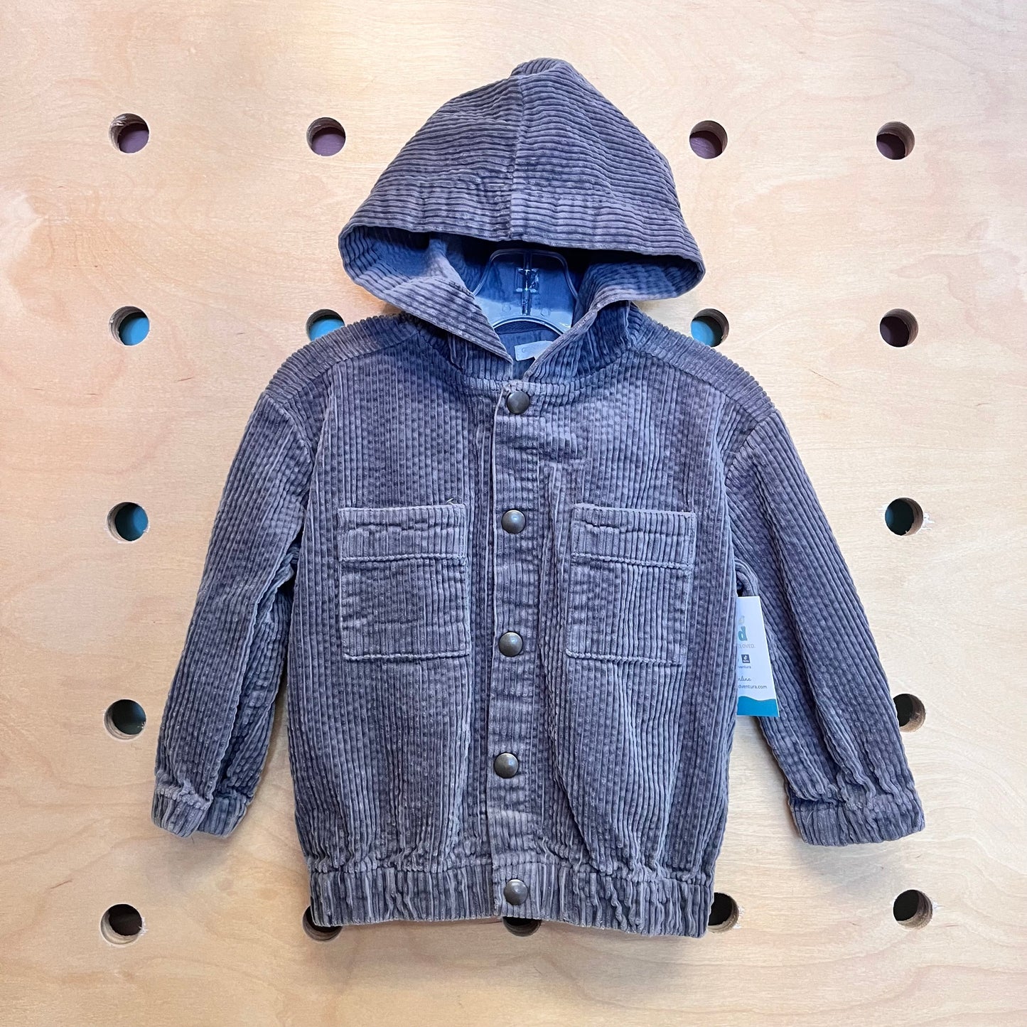 Grey Cord Hooded Snap Jacket